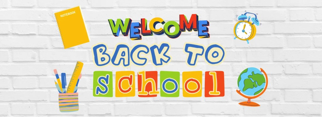 A graphic design showcasing wording welcome back to school