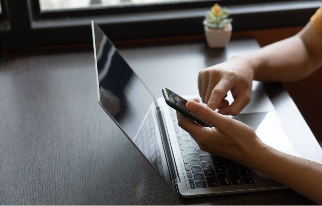Woman using device make payment