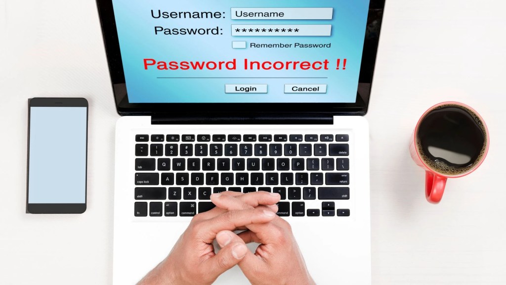 Laptop screen showing incorrect password