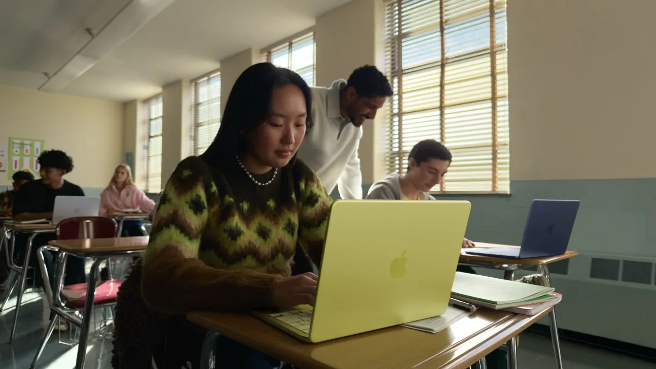 a student using macbook neo